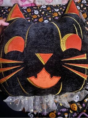 Cynthia Rowley Black and Orange Cat Pillow